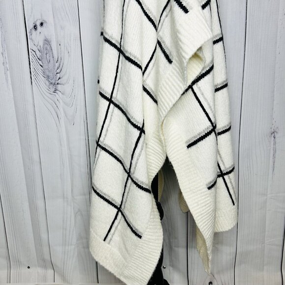 Lands' End Poncho Sweater Sz  L / XL Wool Alpaca Blend Cowl Neck Oversized White - Picture 7 of 10